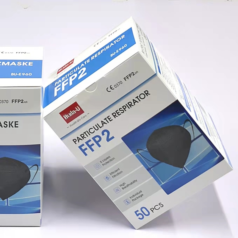 5 strati della maschera eliminabile del respiratore FFP2, la maschera di protezione non tessuta, CE hanno certificato la maschera di polvere FFP2, stampa di goffratura nera